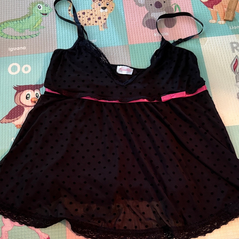 Black and Pink Polka Dot Chemise